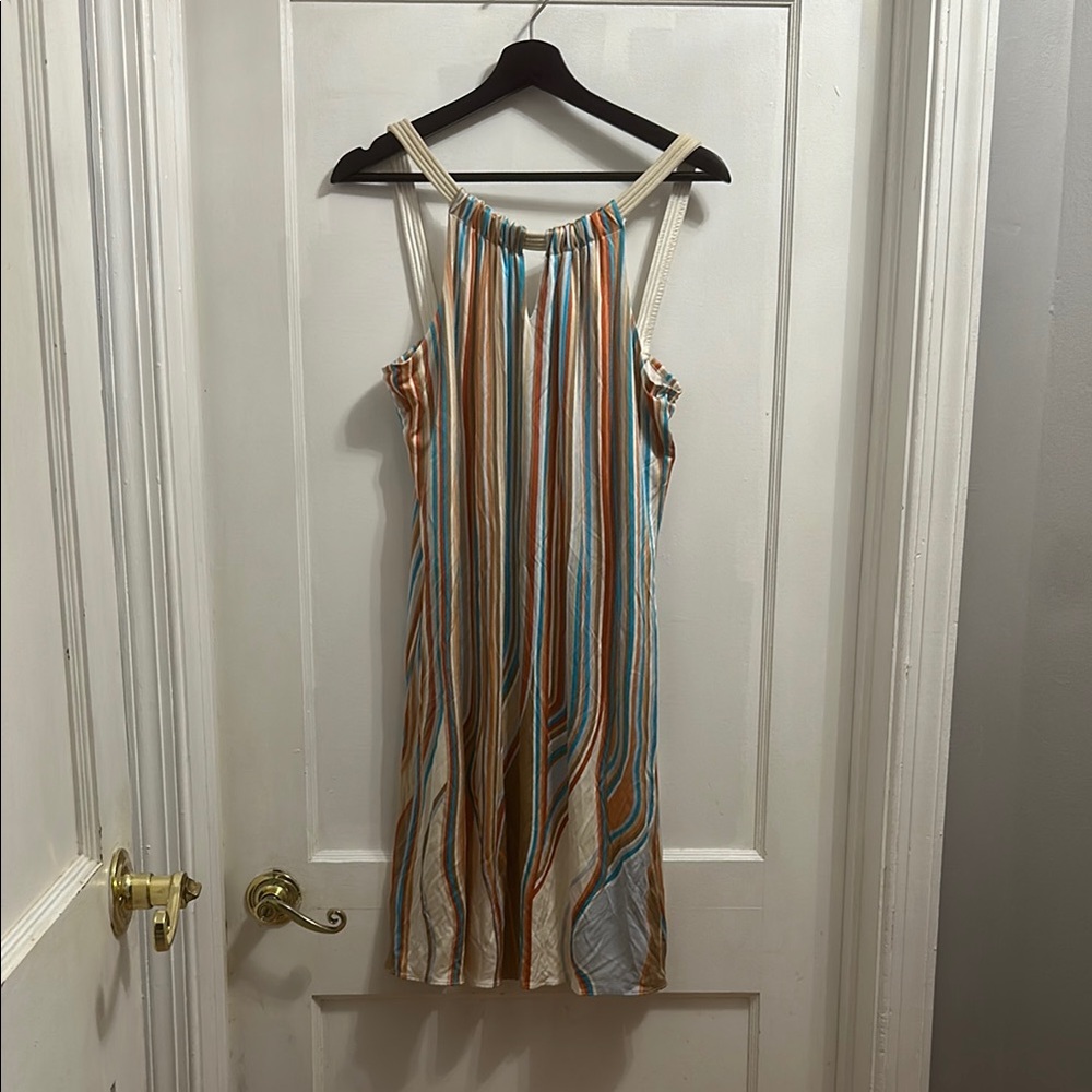 Elie Tahari Blue Tan Halter Sundress